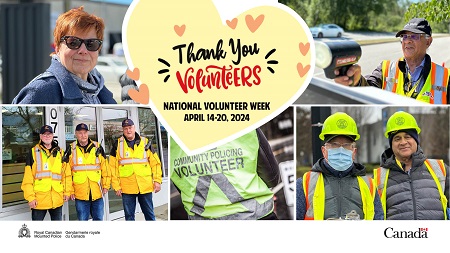 Photo collage of several volunteers in various roles with <q>Thank you Volunteers</q> text to show appreciation for National Volunteer Week.