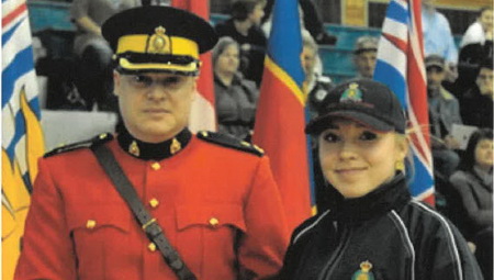 Photo of Cadet Mekenna Parker receiving her certificate from Prince George RCMP Inspector (now Superintendent) Shaun Wright following the 2018 Youth Academy