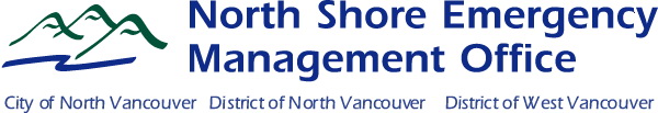 North Shore Emergency Management Office logo, with the words City of North Vancouver, District of North Vancouver, and District of West Vancouver underneath.