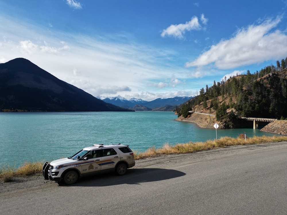 RCMP vehicle with view of Carpenter Lake in the background